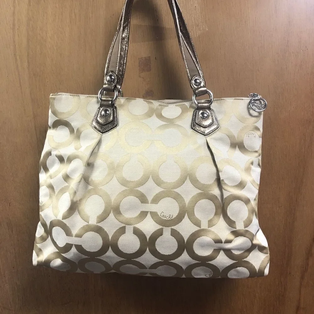 COACH tan canvas zip top tote!